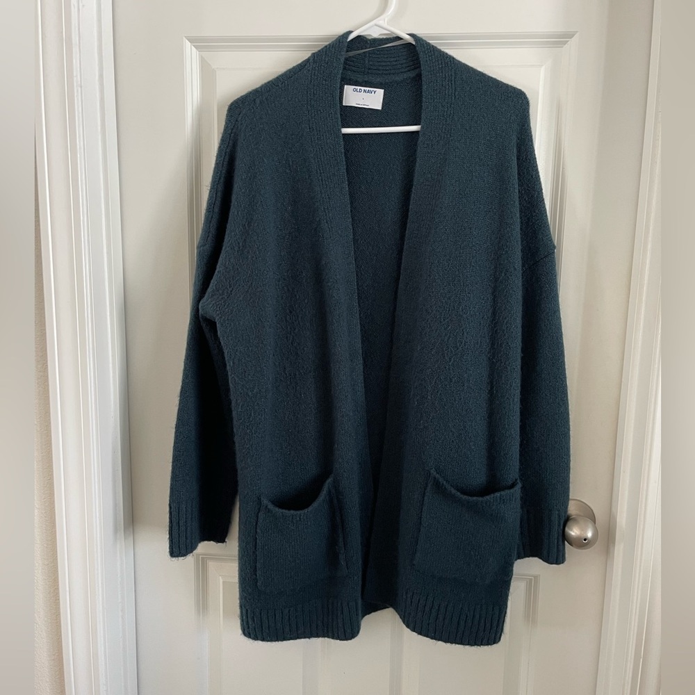 Old Navy Open-Front Longline Cardigan— with Pockets! Dark Blue/Green, Size L.